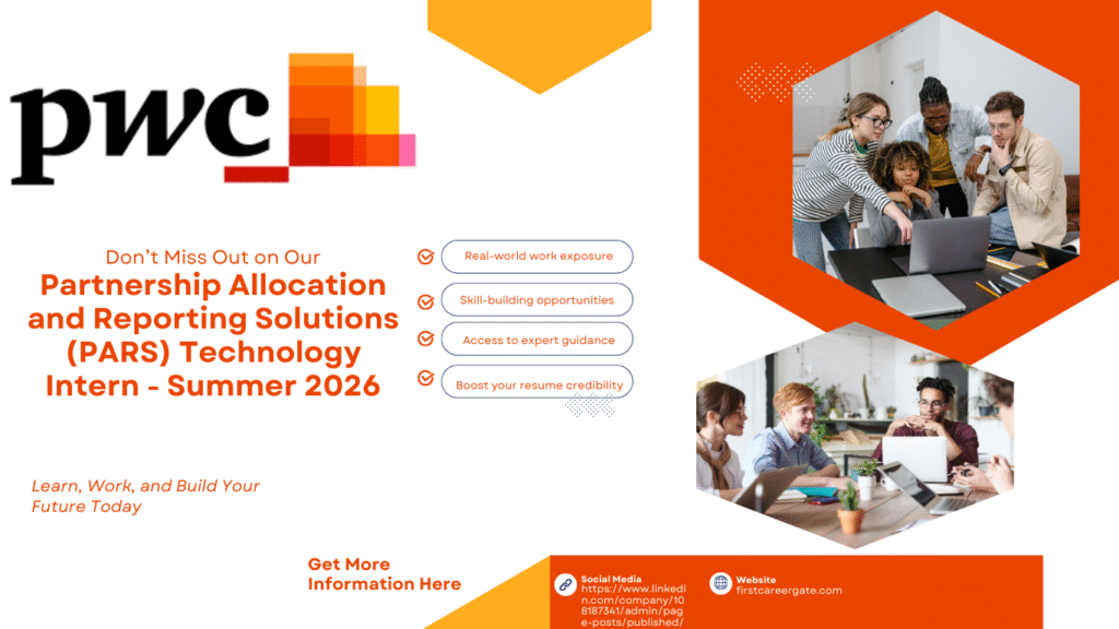 Launch Your Career as a Partnership Allocation and Reporting Solutions (PARS) Intern with PwC Summer 2026 Technology Internship | Daily rate of US$29.25 - US$48.00